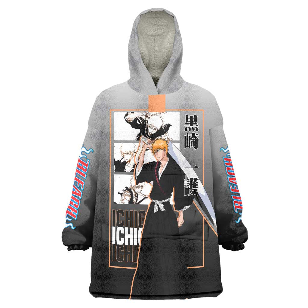 Ichigo Kurosaki Bleach Wearable Blanket Hoodie with Bankai Sword and Intense Battle Pose Design - The Mazicc