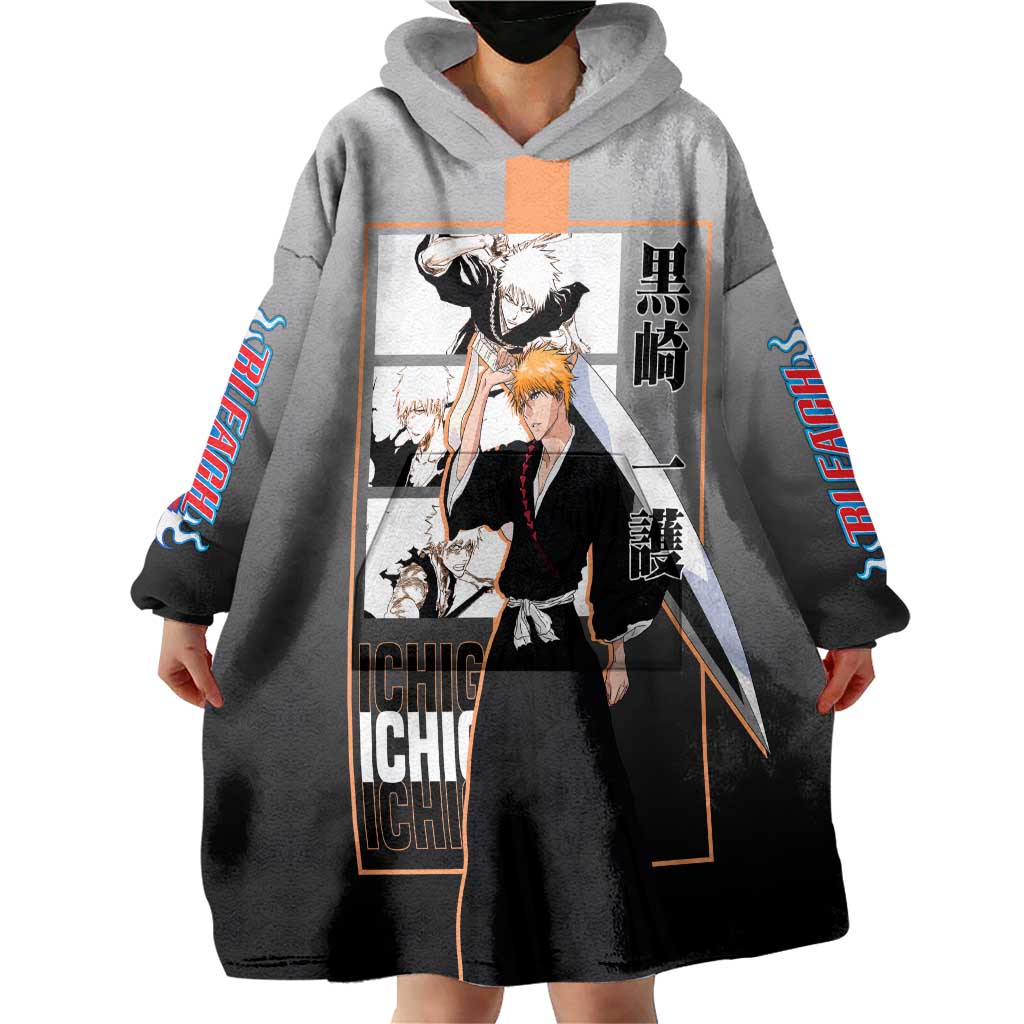Ichigo Kurosaki Bleach Wearable Blanket Hoodie with Bankai Sword and Intense Battle Pose Design - The Mazicc