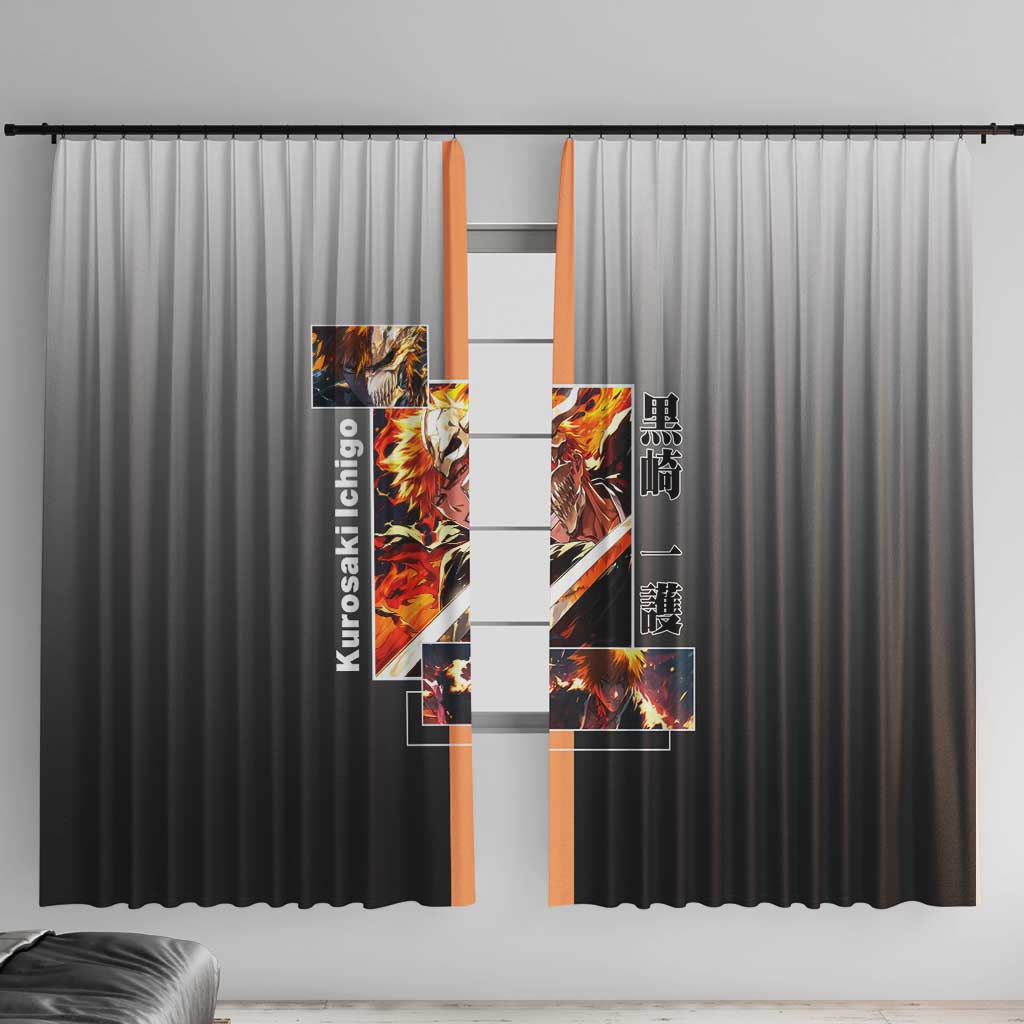 Ichigo Kurosaki Bleach Window Curtain with Bankai Sword and Intense Battle Pose Design - The Mazicc