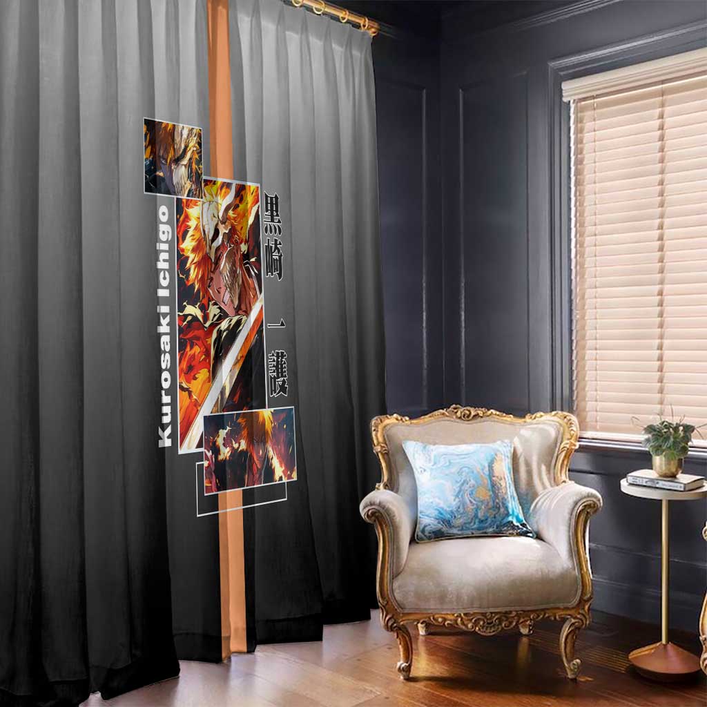 Ichigo Kurosaki Bleach Window Curtain with Bankai Sword and Intense Battle Pose Design - The Mazicc