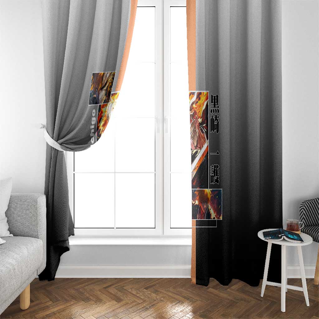 Ichigo Kurosaki Bleach Window Curtain with Bankai Sword and Intense Battle Pose Design - The Mazicc