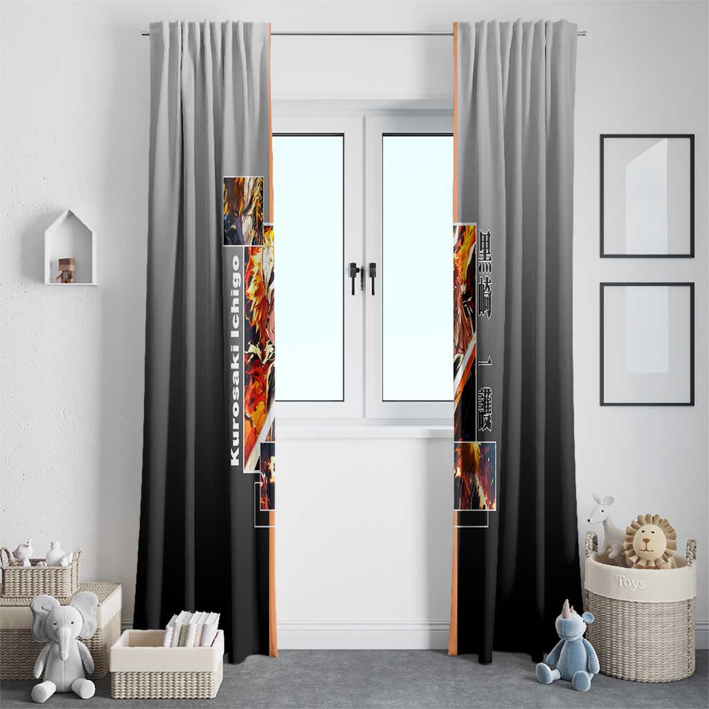 Ichigo Kurosaki Bleach Window Curtain with Bankai Sword and Intense Battle Pose Design - The Mazicc