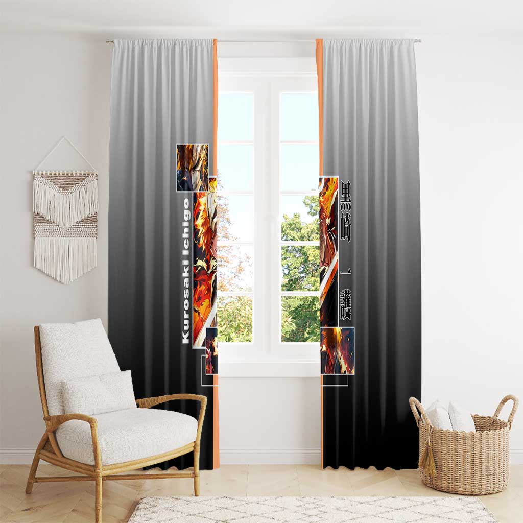 Ichigo Kurosaki Bleach Window Curtain with Bankai Sword and Intense Battle Pose Design - The Mazicc