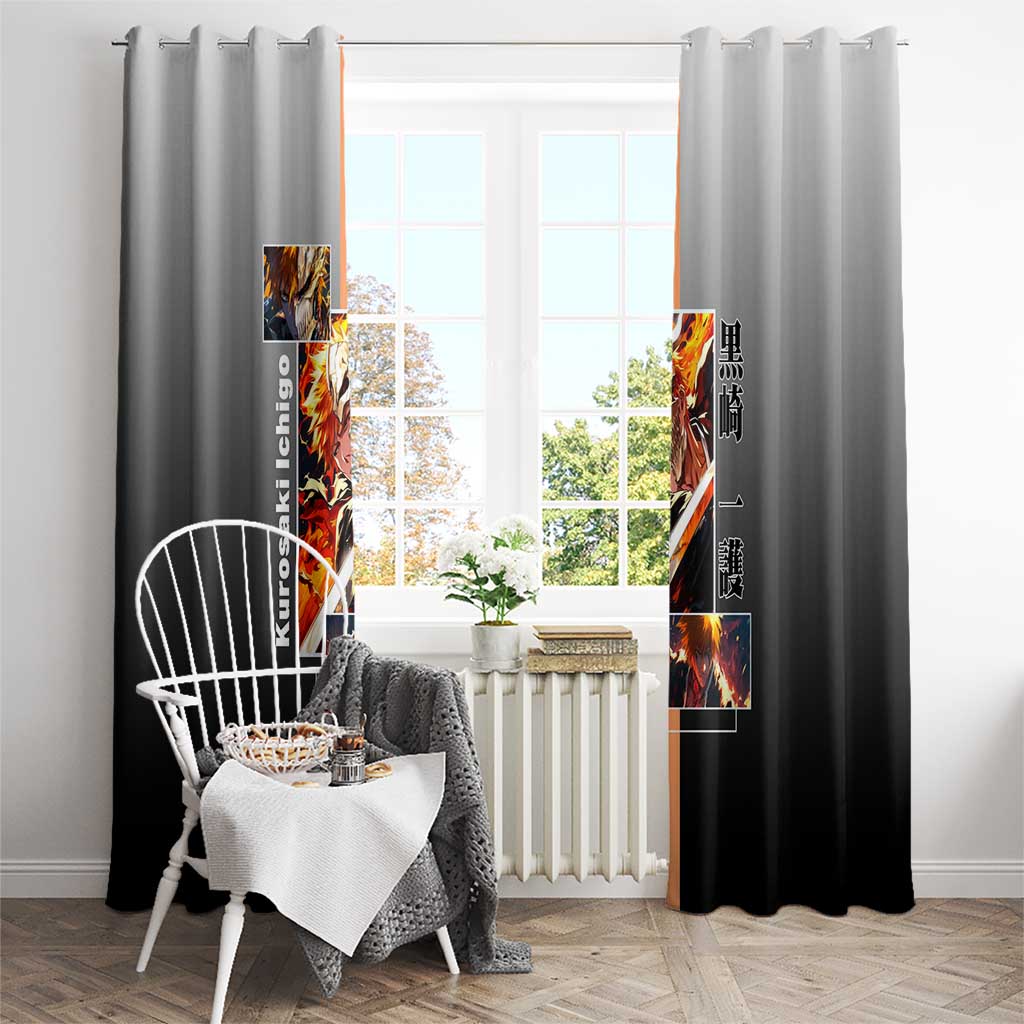 Ichigo Kurosaki Bleach Window Curtain with Bankai Sword and Intense Battle Pose Design - The Mazicc