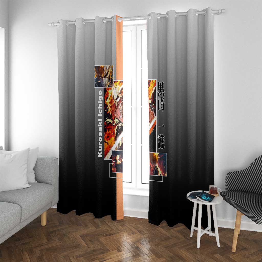 Ichigo Kurosaki Bleach Window Curtain with Bankai Sword and Intense Battle Pose Design - The Mazicc