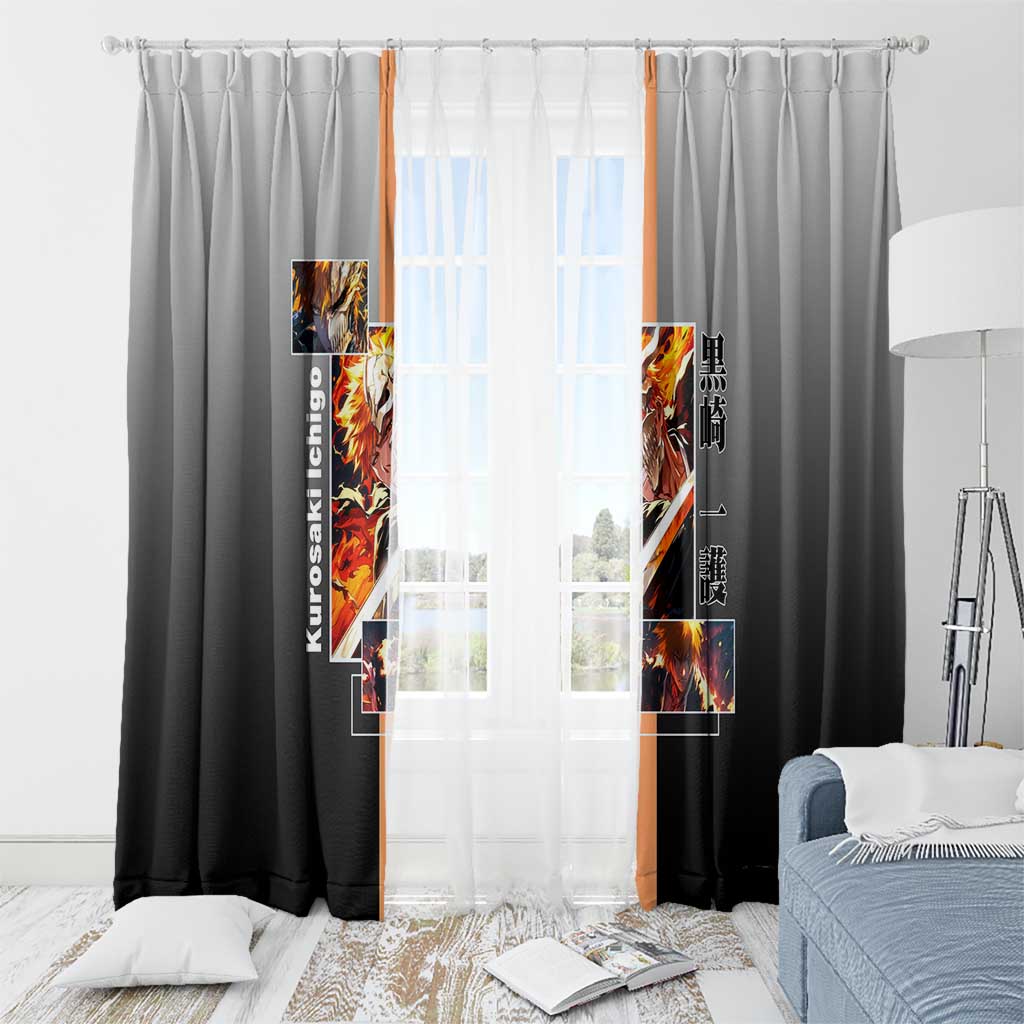 Ichigo Kurosaki Bleach Window Curtain with Bankai Sword and Intense Battle Pose Design - The Mazicc
