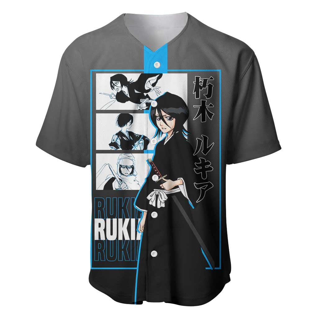 Rukia Kuchiki Bleach Baseball Jersey with Zanpakuto and Elegant Combat Pose Design - The Mazicc