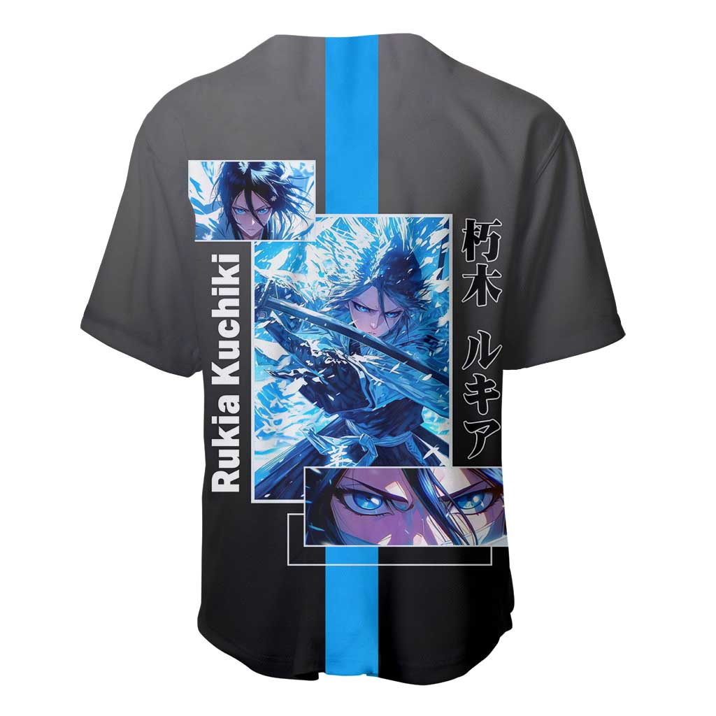 Rukia Kuchiki Bleach Baseball Jersey with Zanpakuto and Elegant Combat Pose Design - The Mazicc