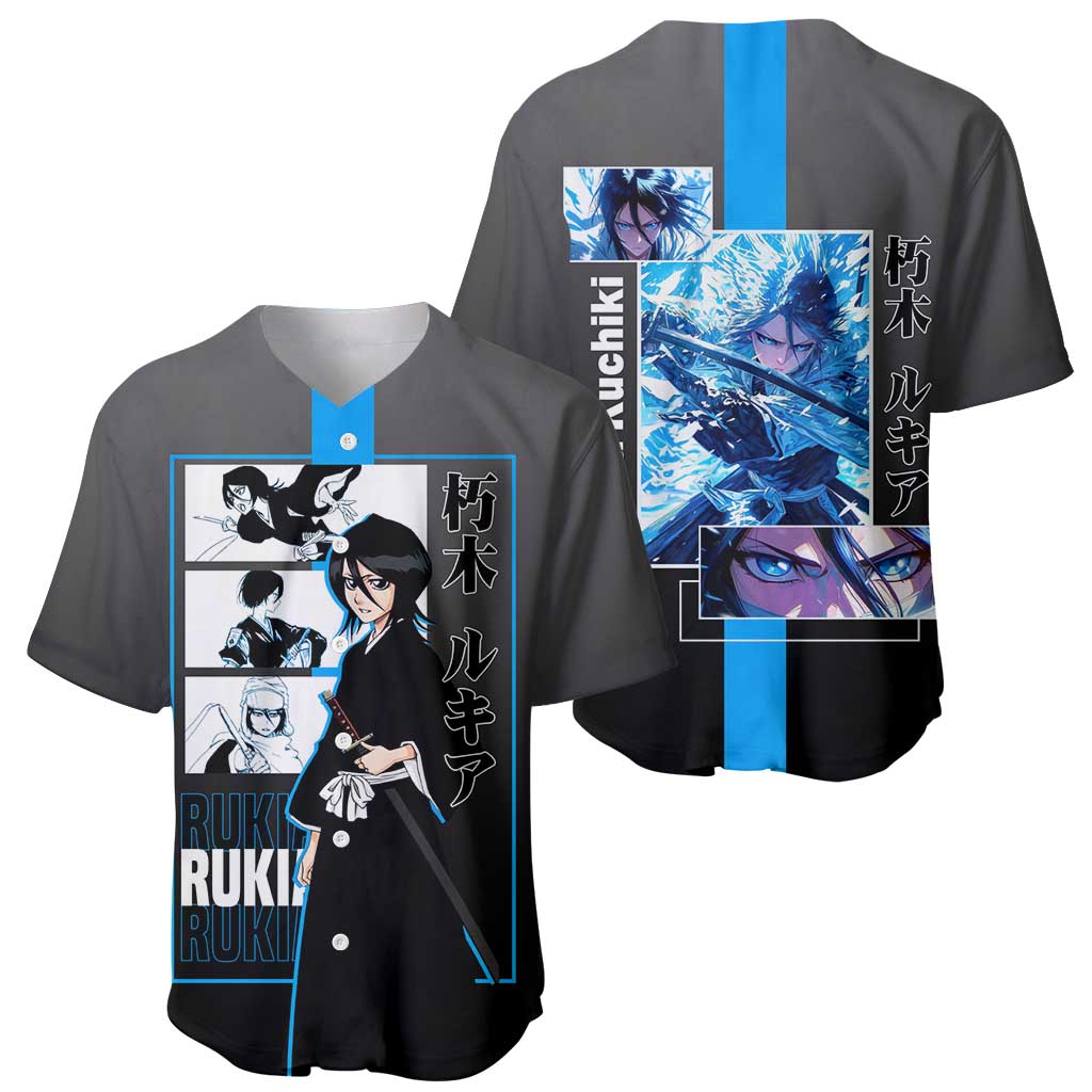 Rukia Kuchiki Bleach Baseball Jersey with Zanpakuto and Elegant Combat Pose Design - The Mazicc