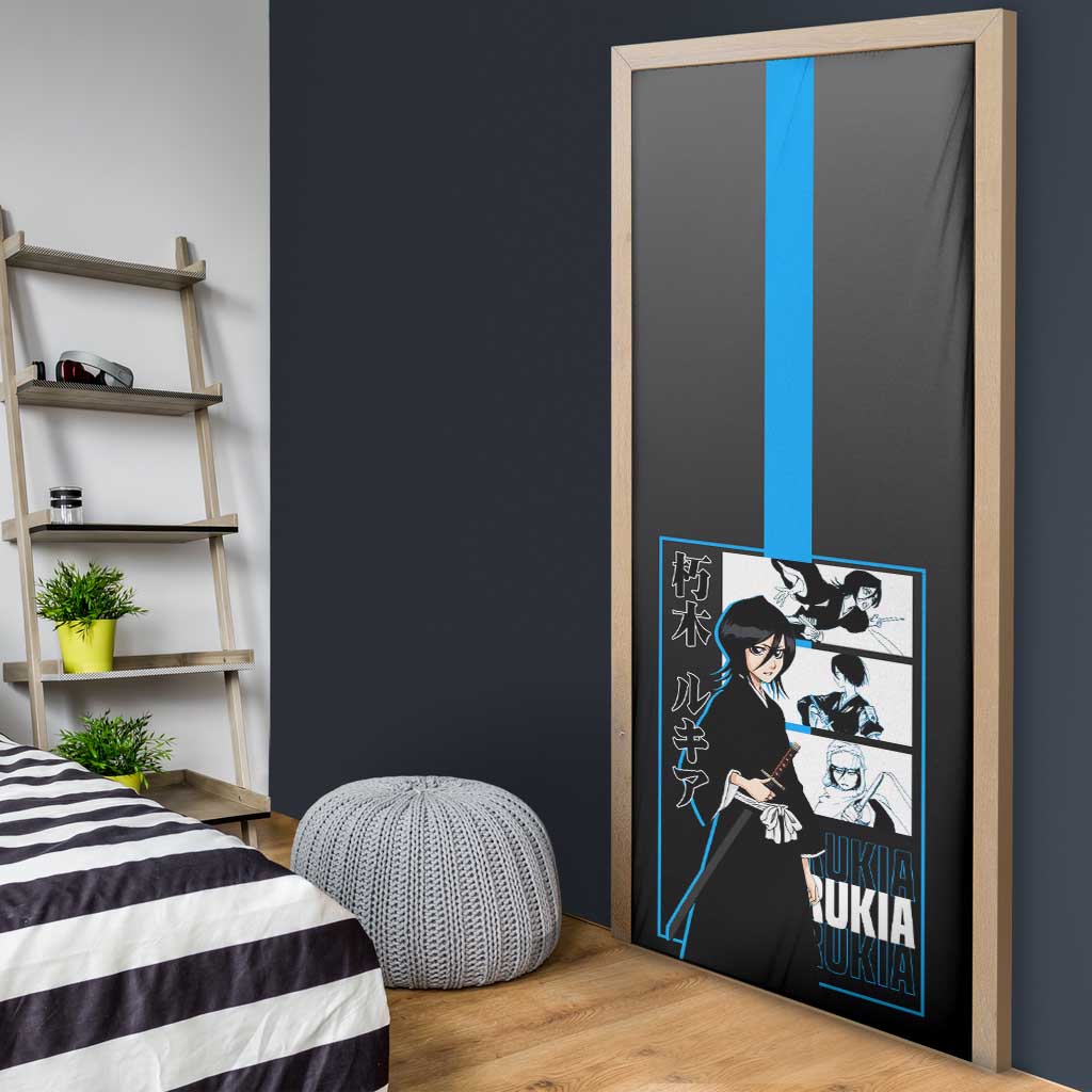 Rukia Kuchiki Bleach Door Cover with Zanpakuto and Elegant Combat Pose Design - The Mazicc