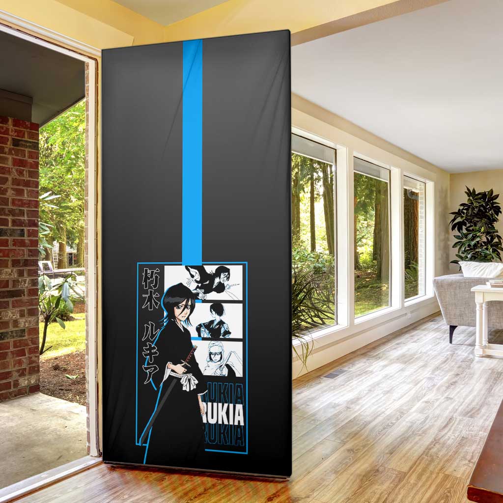 Rukia Kuchiki Bleach Door Cover with Zanpakuto and Elegant Combat Pose Design - The Mazicc