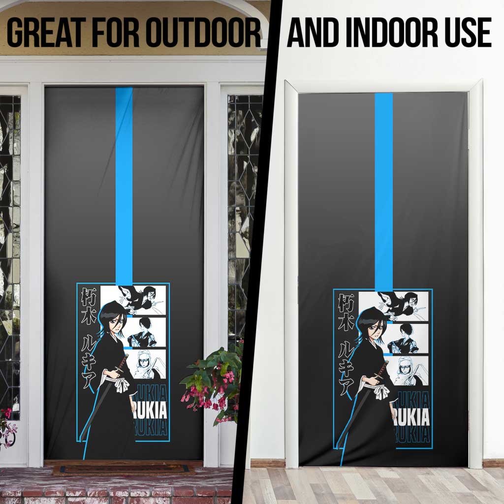 Rukia Kuchiki Bleach Door Cover with Zanpakuto and Elegant Combat Pose Design - The Mazicc