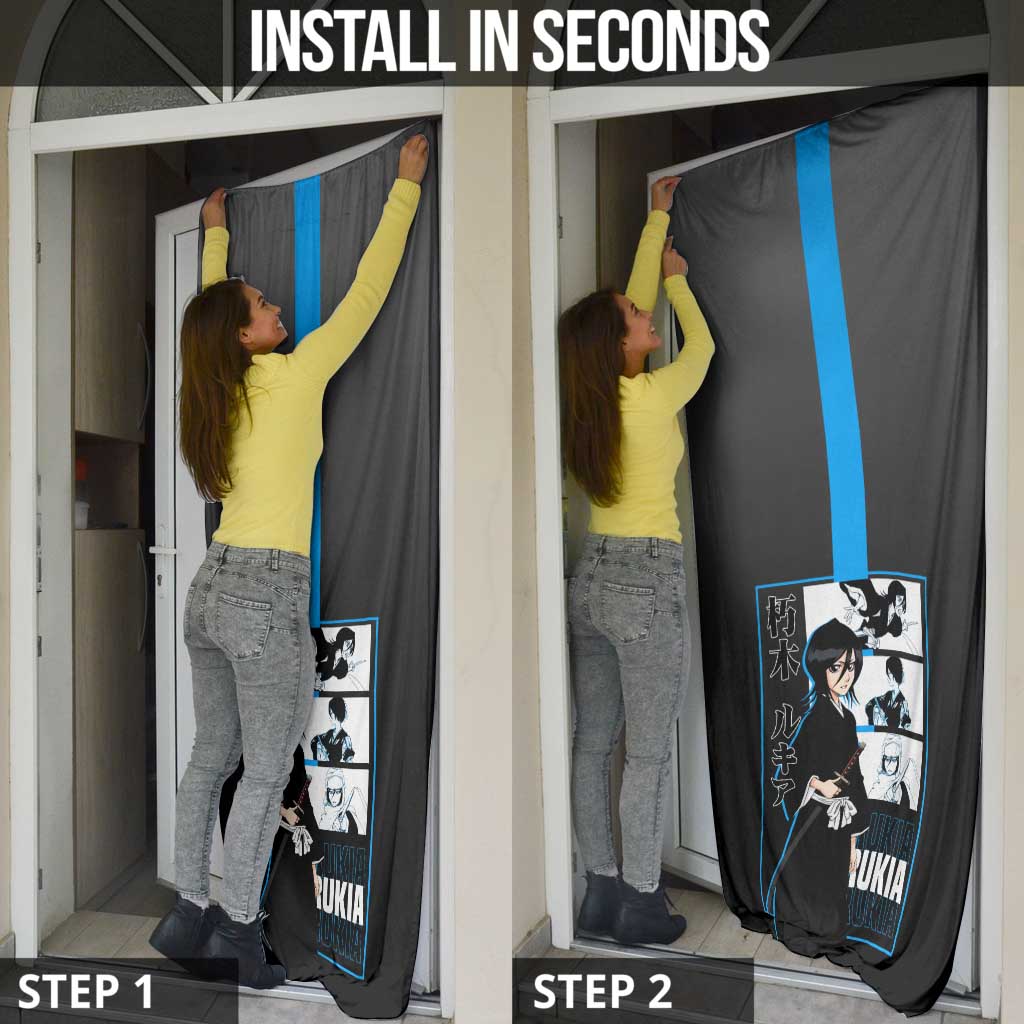 Rukia Kuchiki Bleach Door Cover with Zanpakuto and Elegant Combat Pose Design - The Mazicc