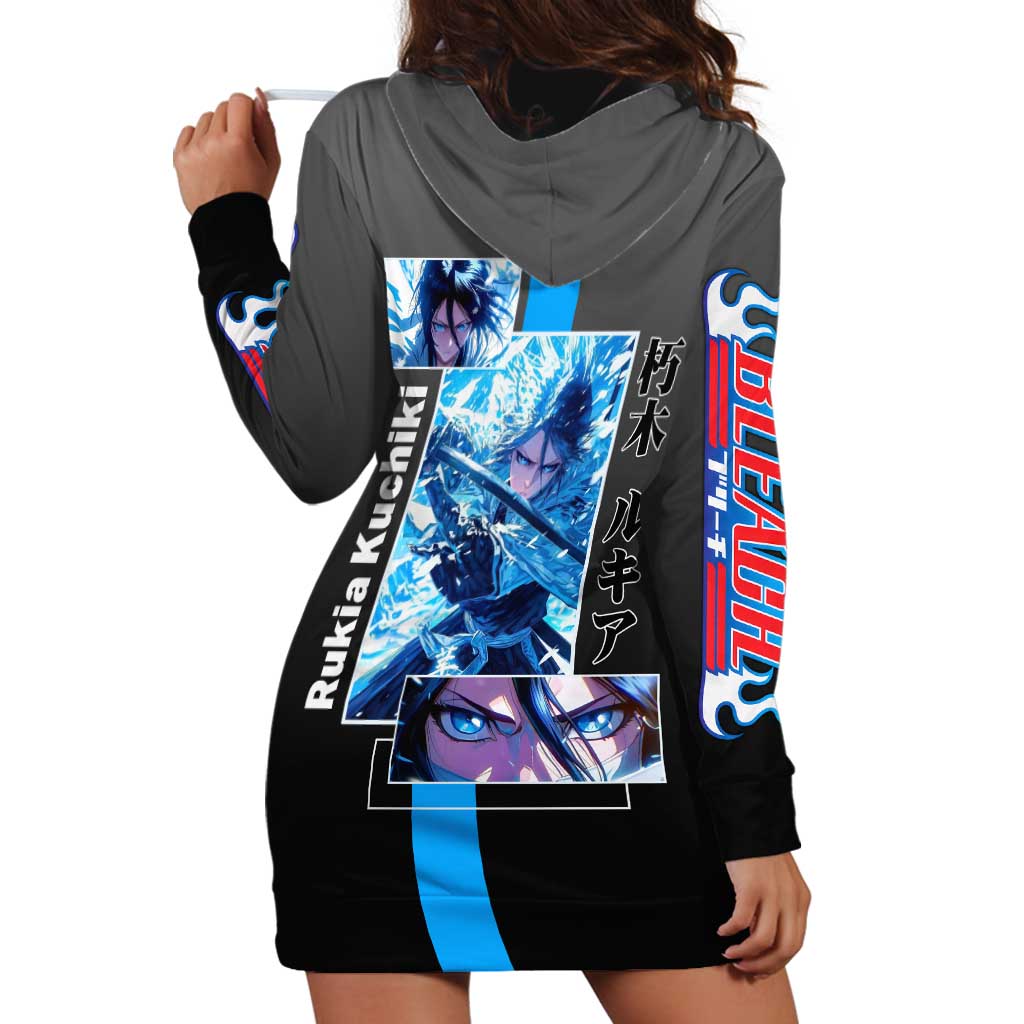 Rukia Kuchiki Bleach Hoodie Dress with Zanpakuto and Elegant Combat Pose Design - The Mazicc