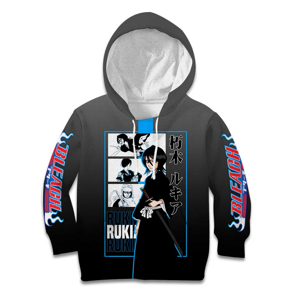 Rukia Kuchiki Bleach Kid Hoodie with Zanpakuto and Elegant Combat Pose Design - The Mazicc