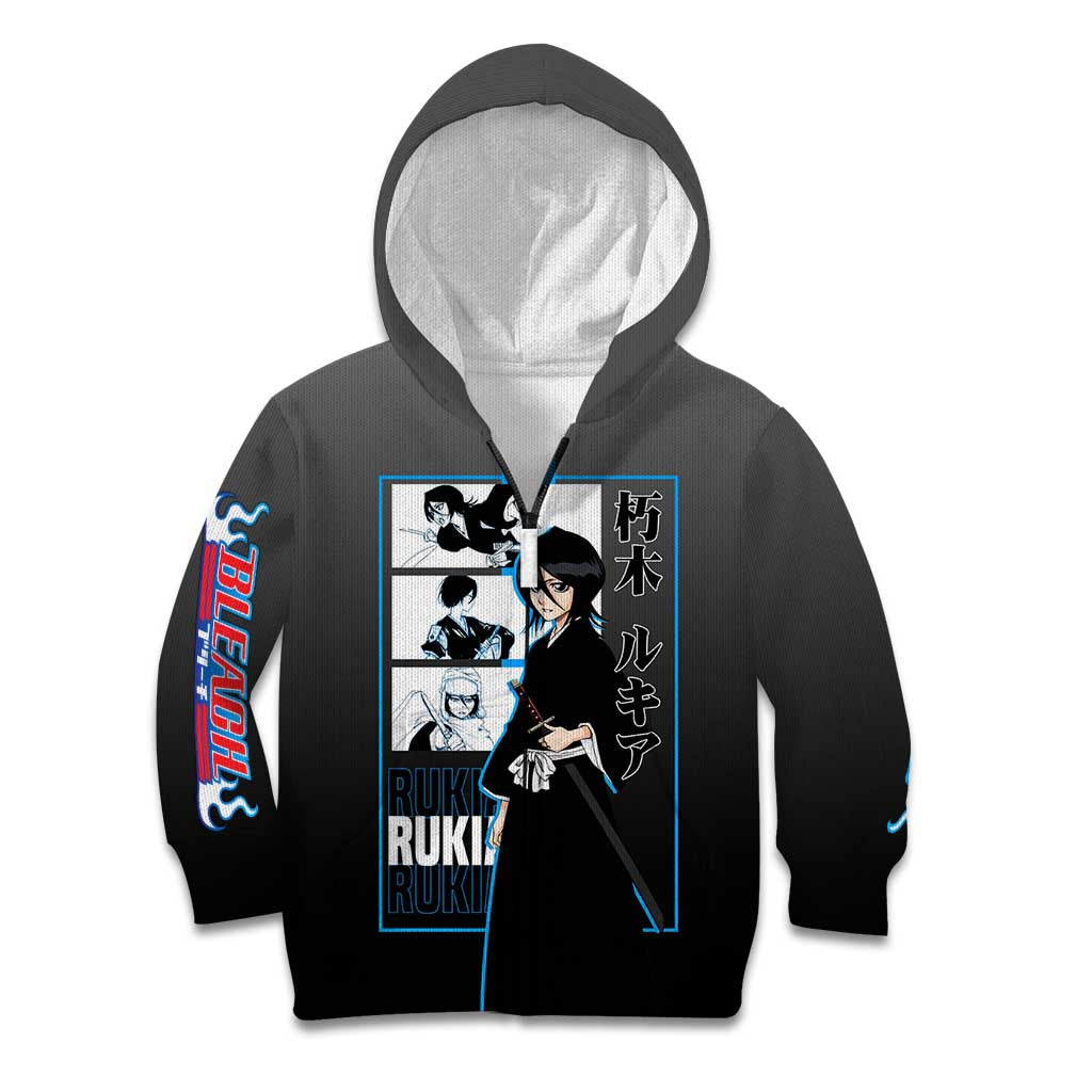 Rukia Kuchiki Bleach Kid Hoodie with Zanpakuto and Elegant Combat Pose Design - The Mazicc