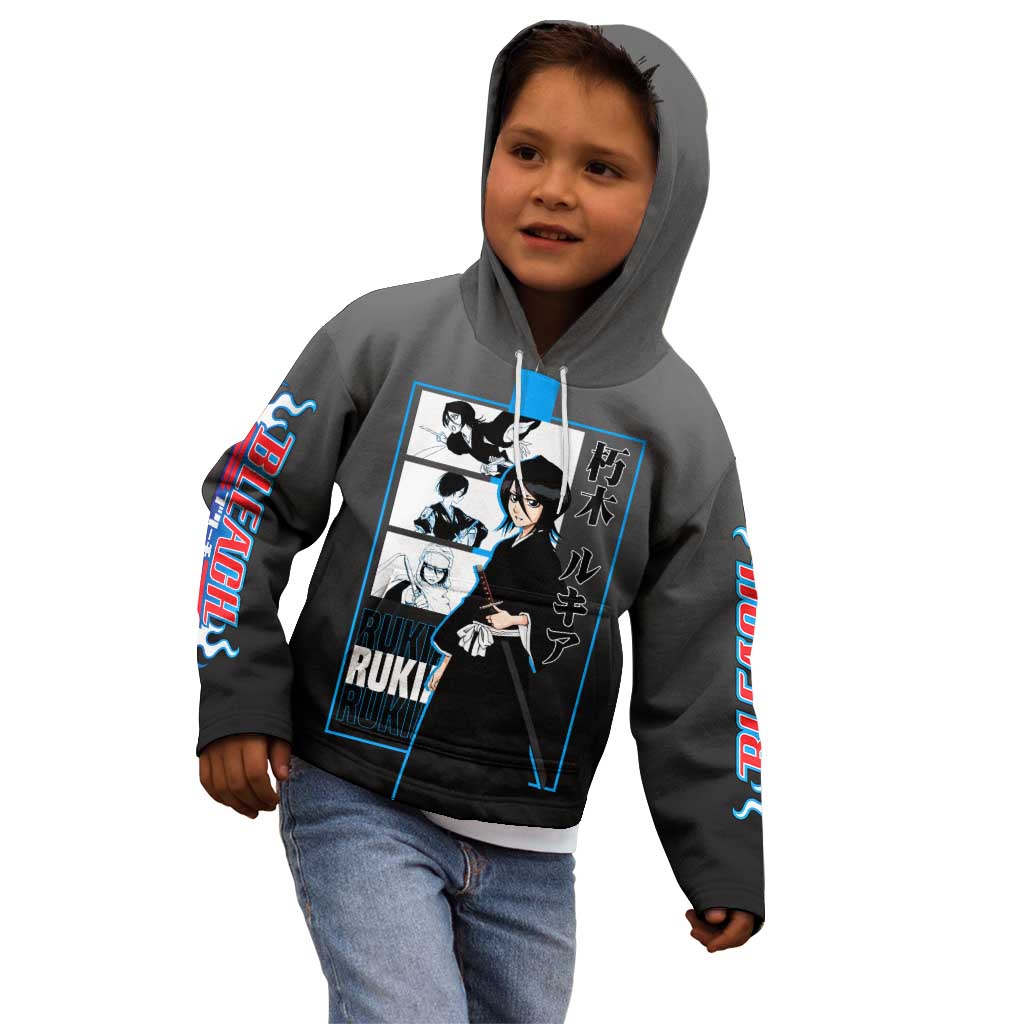 Rukia Kuchiki Bleach Kid Hoodie with Zanpakuto and Elegant Combat Pose Design - The Mazicc