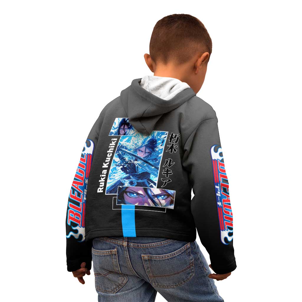 Rukia Kuchiki Bleach Kid Hoodie with Zanpakuto and Elegant Combat Pose Design - The Mazicc