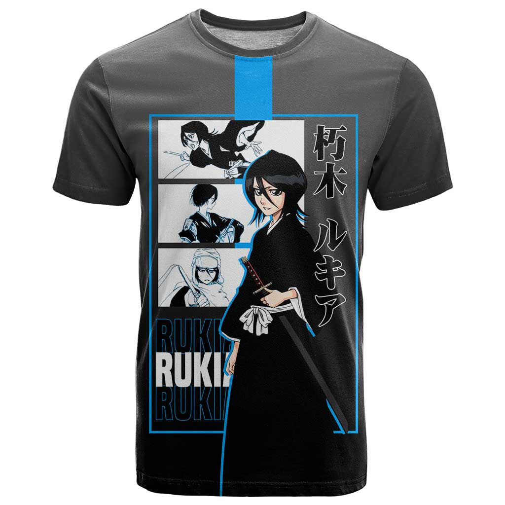 Rukia Kuchiki Bleach T Shirt with Zanpakuto and Elegant Combat Pose Design - The Mazicc