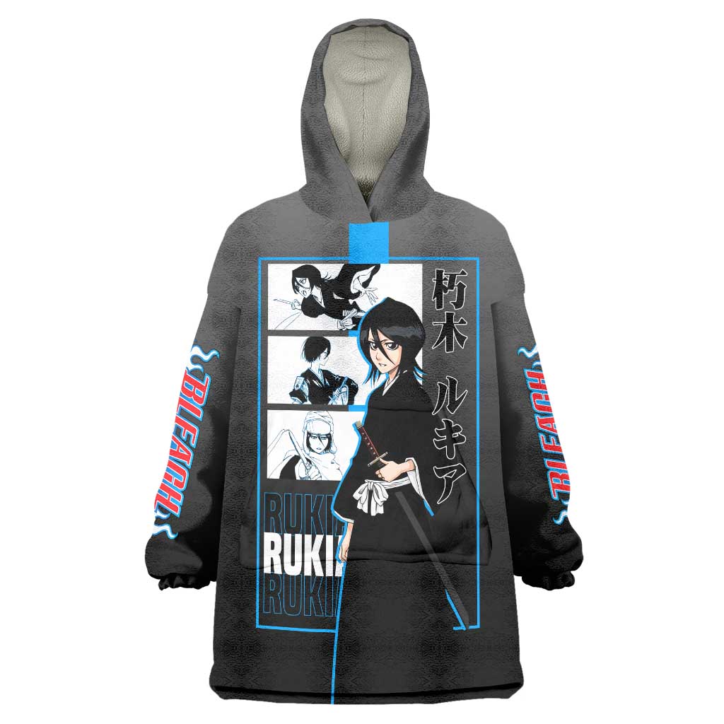 Rukia Kuchiki Bleach Wearable Blanket Hoodie with Zanpakuto and Elegant Combat Pose Design - The Mazicc