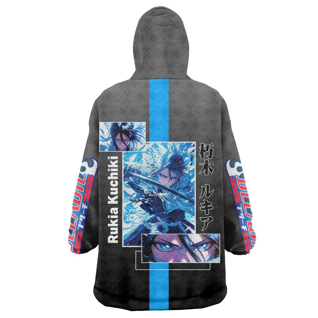 Rukia Kuchiki Bleach Wearable Blanket Hoodie with Zanpakuto and Elegant Combat Pose Design - The Mazicc
