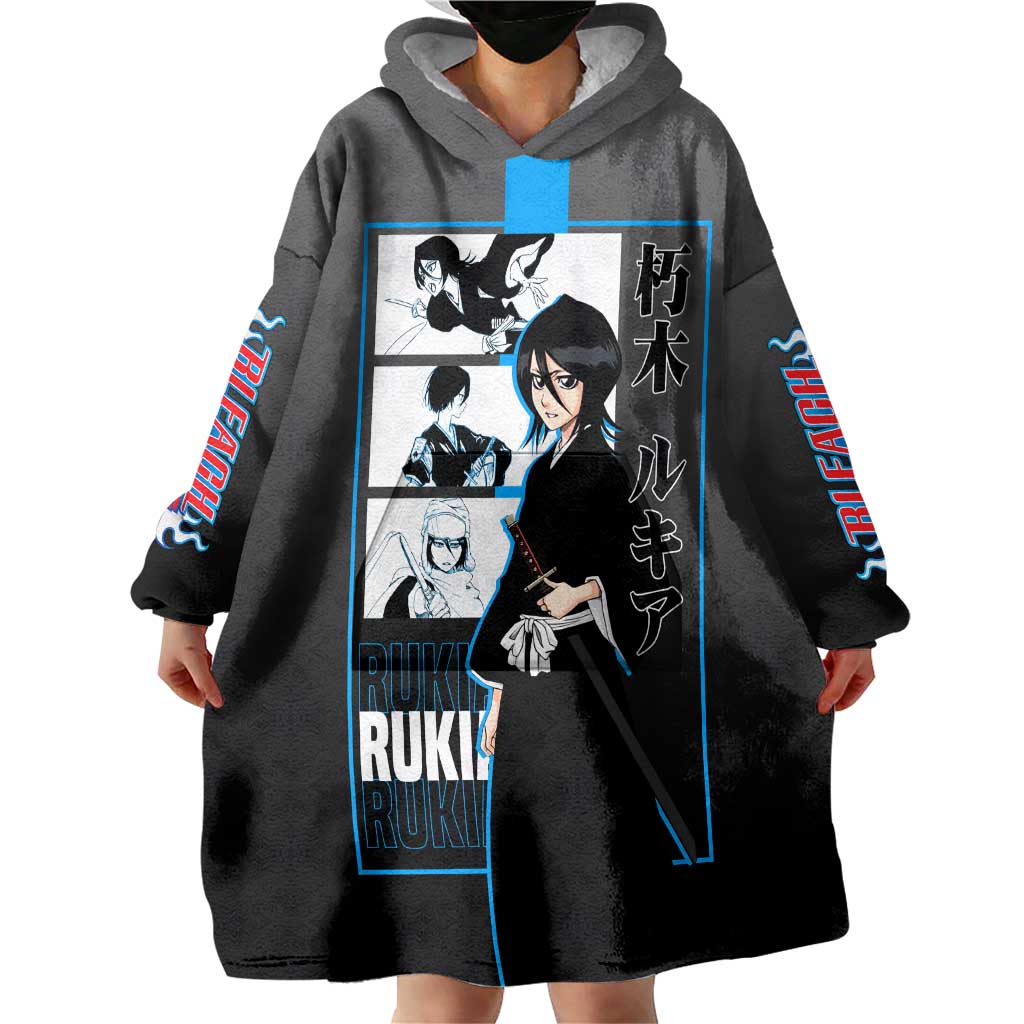 Rukia Kuchiki Bleach Wearable Blanket Hoodie with Zanpakuto and Elegant Combat Pose Design - The Mazicc