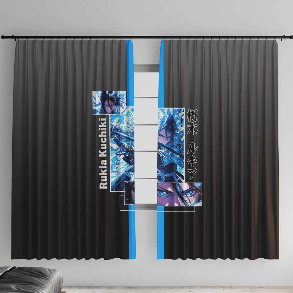 Rukia Kuchiki Bleach Window Curtain with Zanpakuto and Elegant Combat Pose Design - The Mazicc