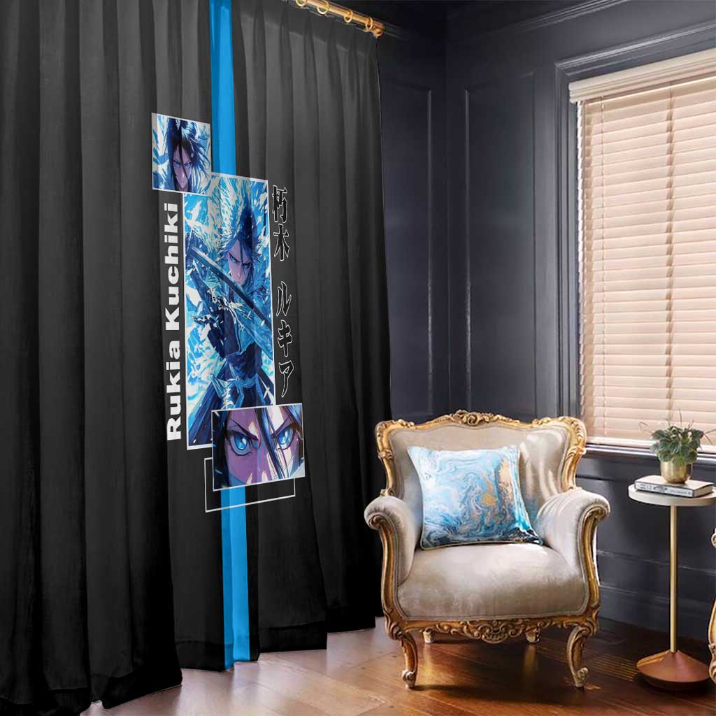 Rukia Kuchiki Bleach Window Curtain with Zanpakuto and Elegant Combat Pose Design - The Mazicc