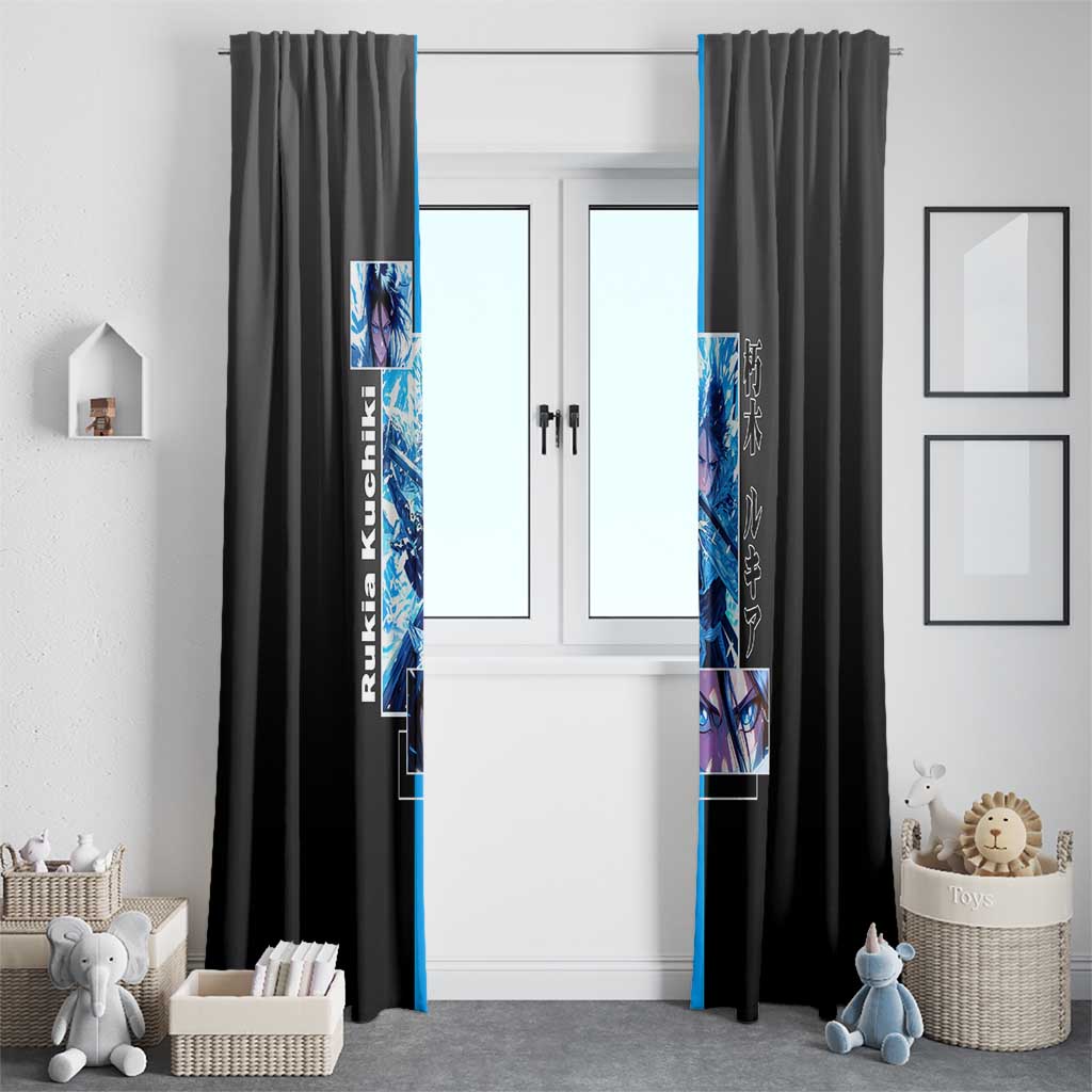 Rukia Kuchiki Bleach Window Curtain with Zanpakuto and Elegant Combat Pose Design - The Mazicc