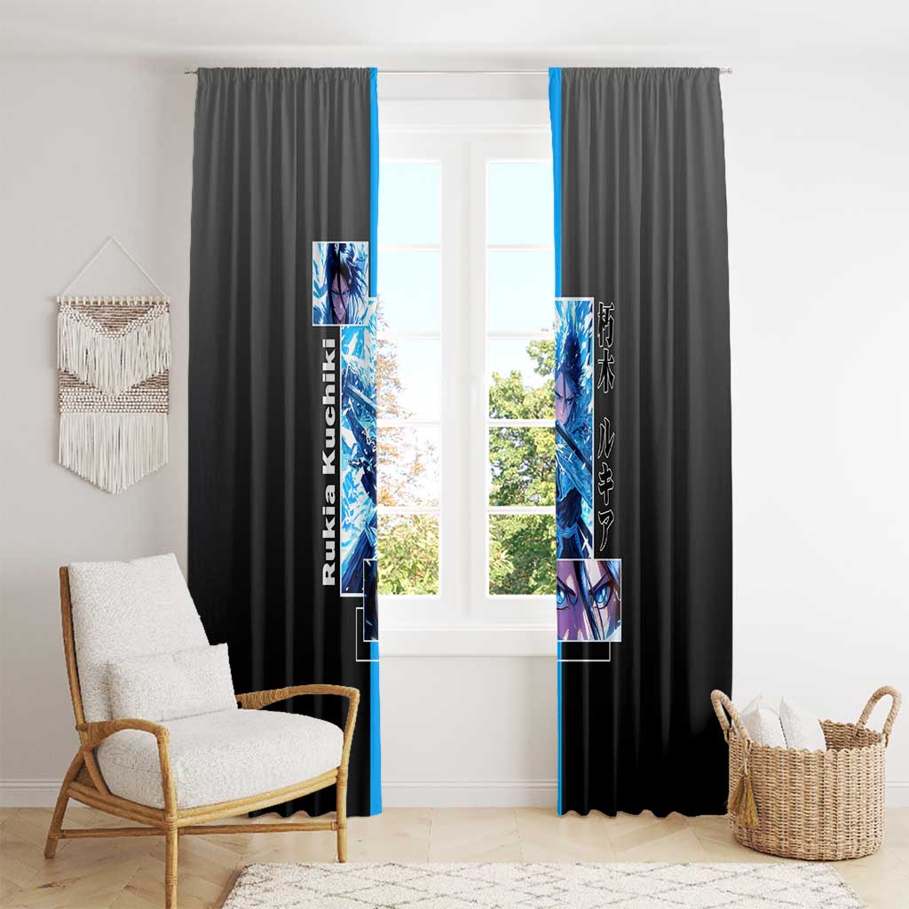 Rukia Kuchiki Bleach Window Curtain with Zanpakuto and Elegant Combat Pose Design - The Mazicc