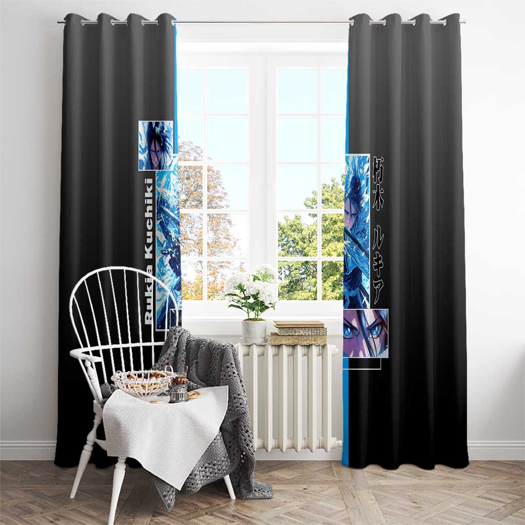 Rukia Kuchiki Bleach Window Curtain with Zanpakuto and Elegant Combat Pose Design - The Mazicc