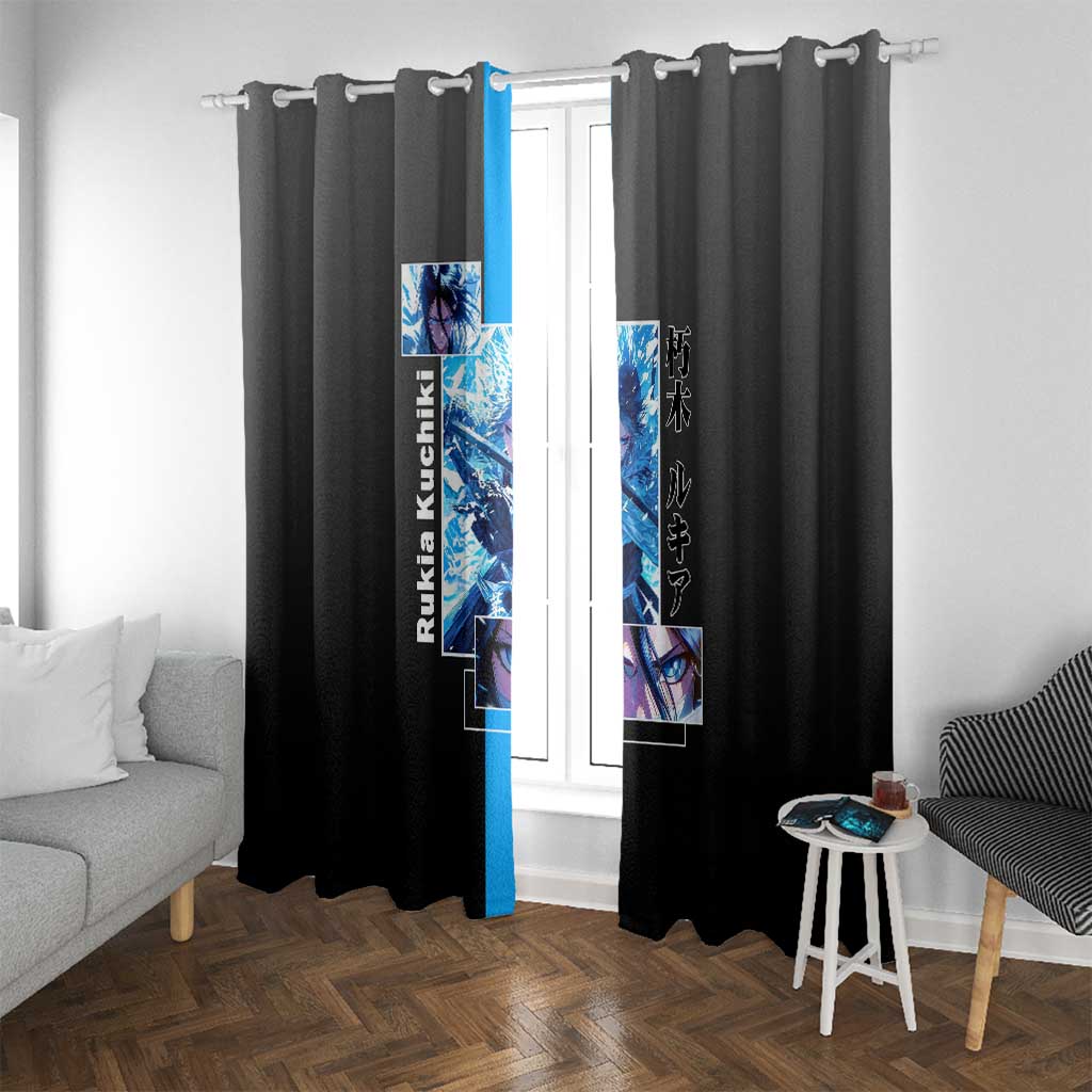 Rukia Kuchiki Bleach Window Curtain with Zanpakuto and Elegant Combat Pose Design - The Mazicc