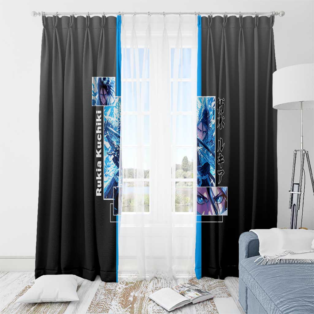 Rukia Kuchiki Bleach Window Curtain with Zanpakuto and Elegant Combat Pose Design - The Mazicc