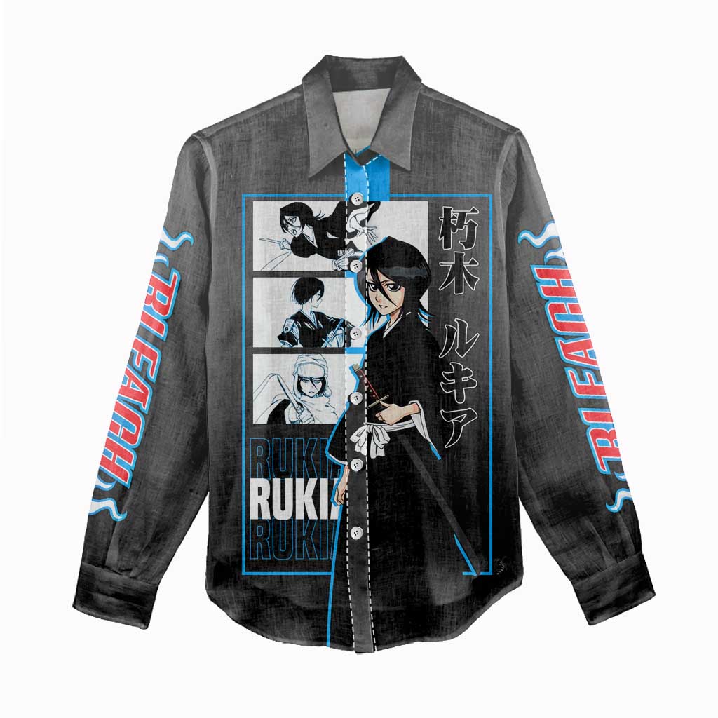 Rukia Kuchiki Bleach Women Casual Shirt with Zanpakuto and Elegant Combat Pose Design - The Mazicc