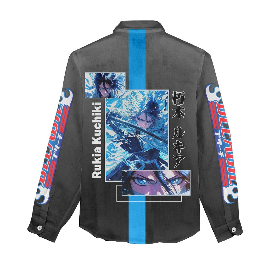 Rukia Kuchiki Bleach Women Casual Shirt with Zanpakuto and Elegant Combat Pose Design - The Mazicc