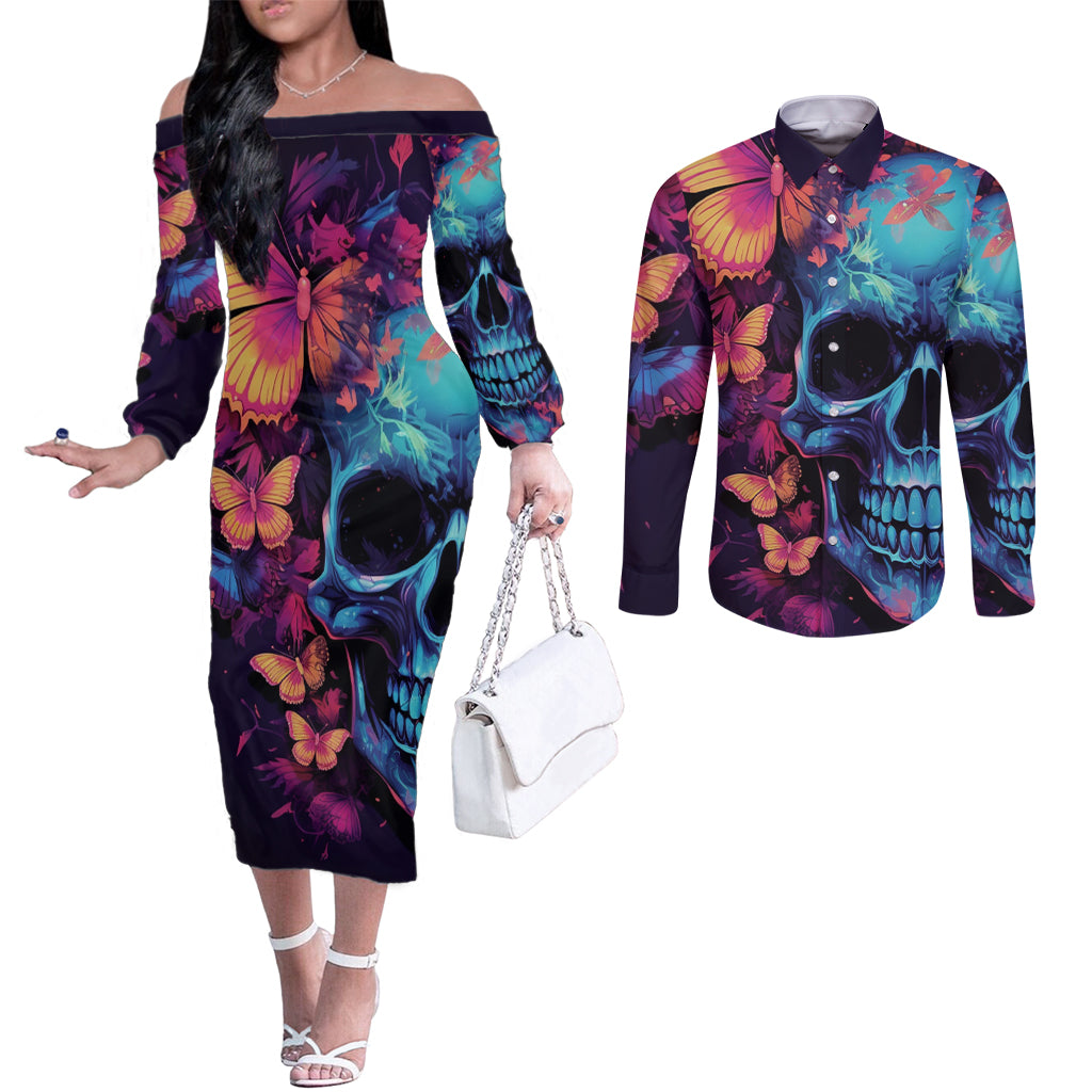fantasy-skull-with-butterflies-couples-matching-off-the-shoulder-long-sleeve-dress-and-long-sleeve-button-shirts-love-me-or-hate-me-im-still-gonna-shine