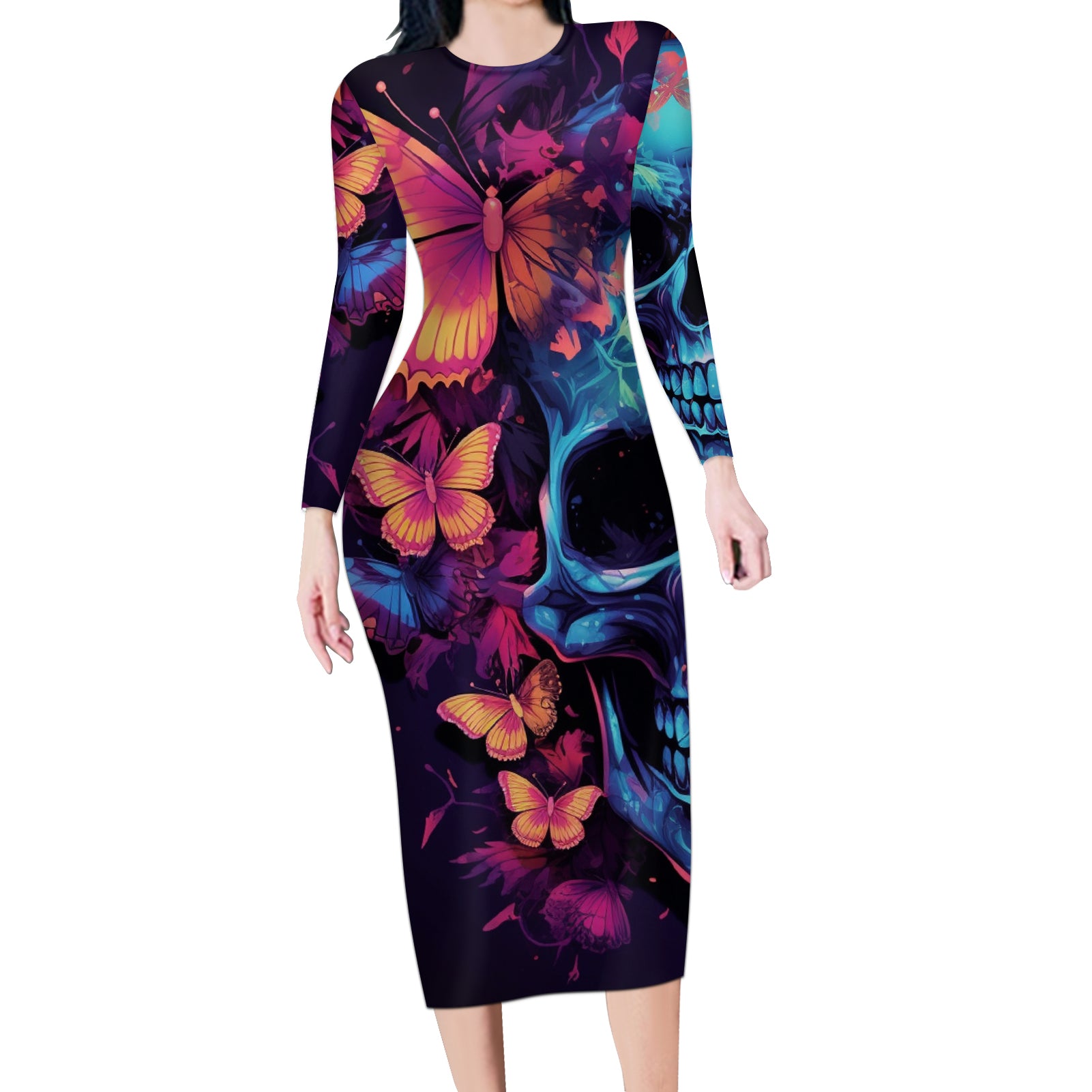 fantasy-skull-with-butterflies-long-sleeve-bodycon-dress-love-me-or-hate-me-im-still-gonna-shine