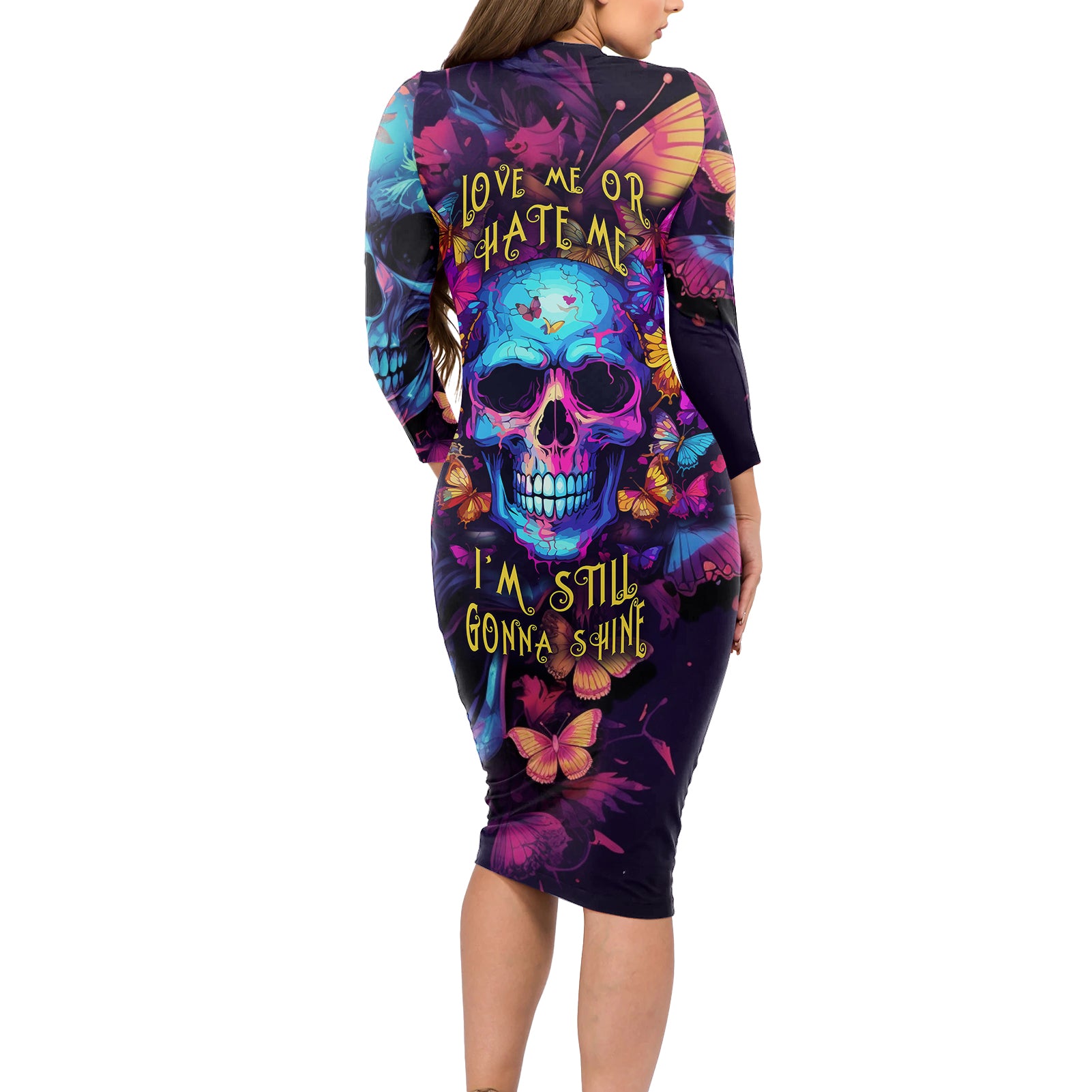 fantasy-skull-with-butterflies-long-sleeve-bodycon-dress-love-me-or-hate-me-im-still-gonna-shine