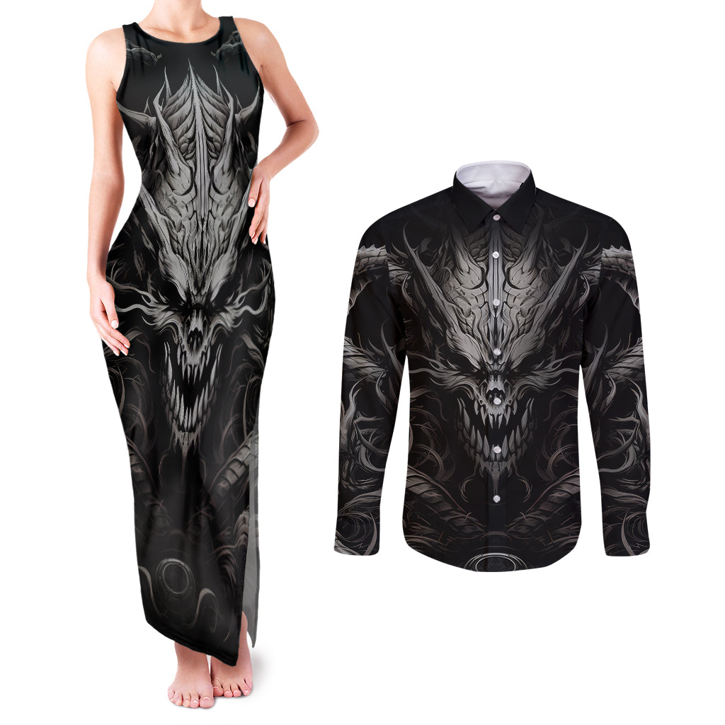 demon-skull-couples-matching-tank-maxi-dress-and-long-sleeve-button-shirts-always-be-yourself-unless-you-can-be-a-dragon-then-always-be-a-dragon