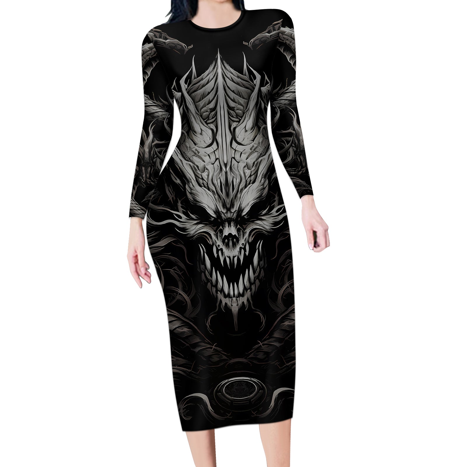 demon-skull-long-sleeve-bodycon-dress-always-be-yourself-unless-you-can-be-a-dragon-then-always-be-a-dragon