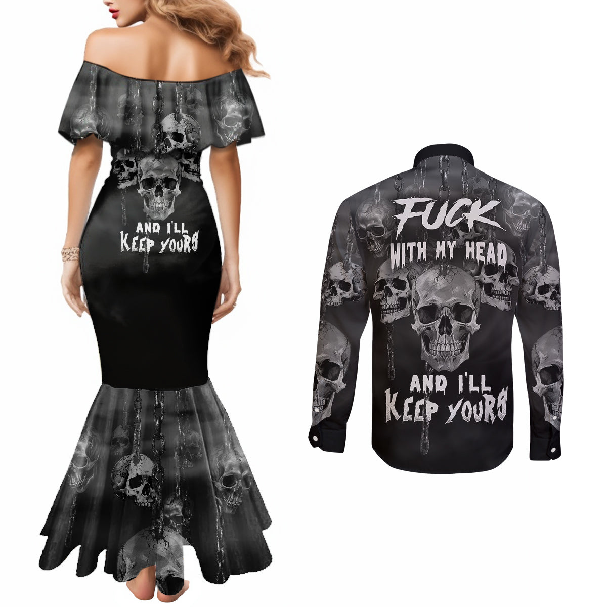 skull-couples-matching-mermaid-dress-and-long-sleeve-button-shirts-ill-keep-you