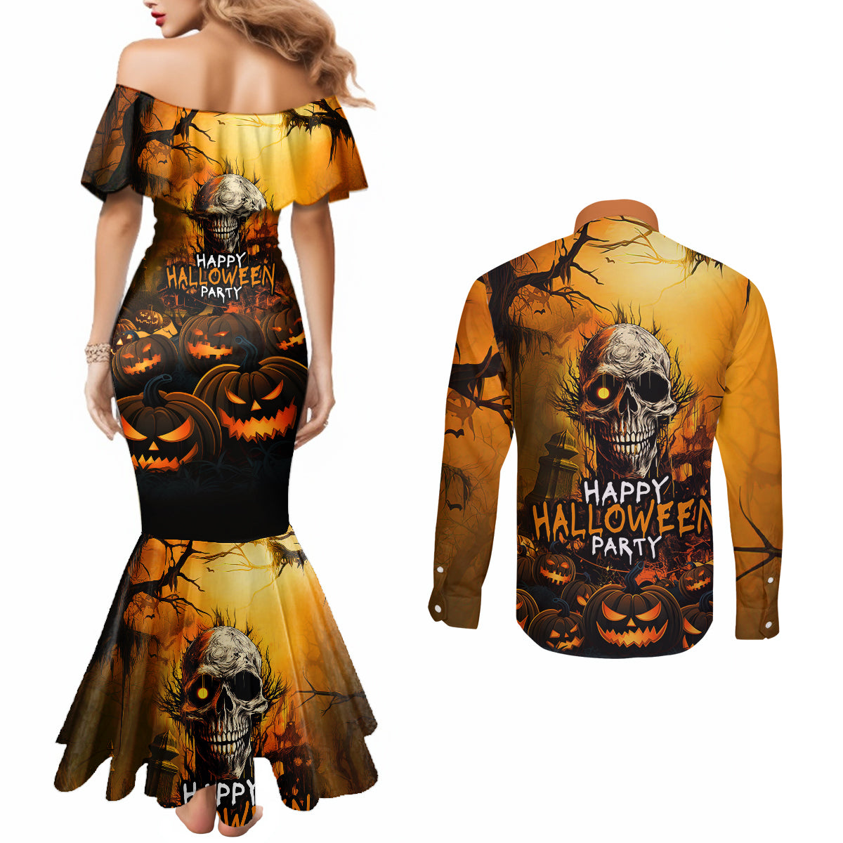 happy-halloween-party-couples-matching-mermaid-dress-and-long-sleeve-button-shirts