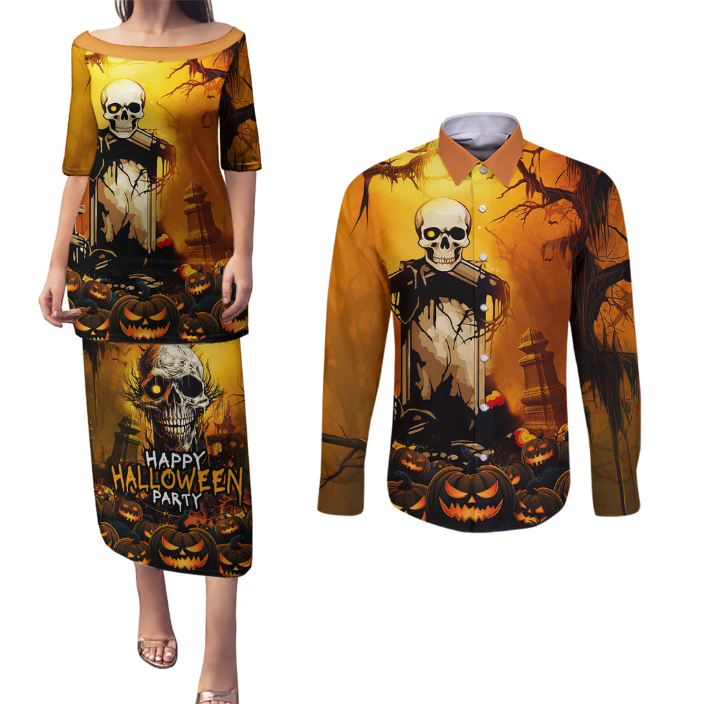 happy-halloween-party-couples-matching-puletasi-dress-and-long-sleeve-button-shirts