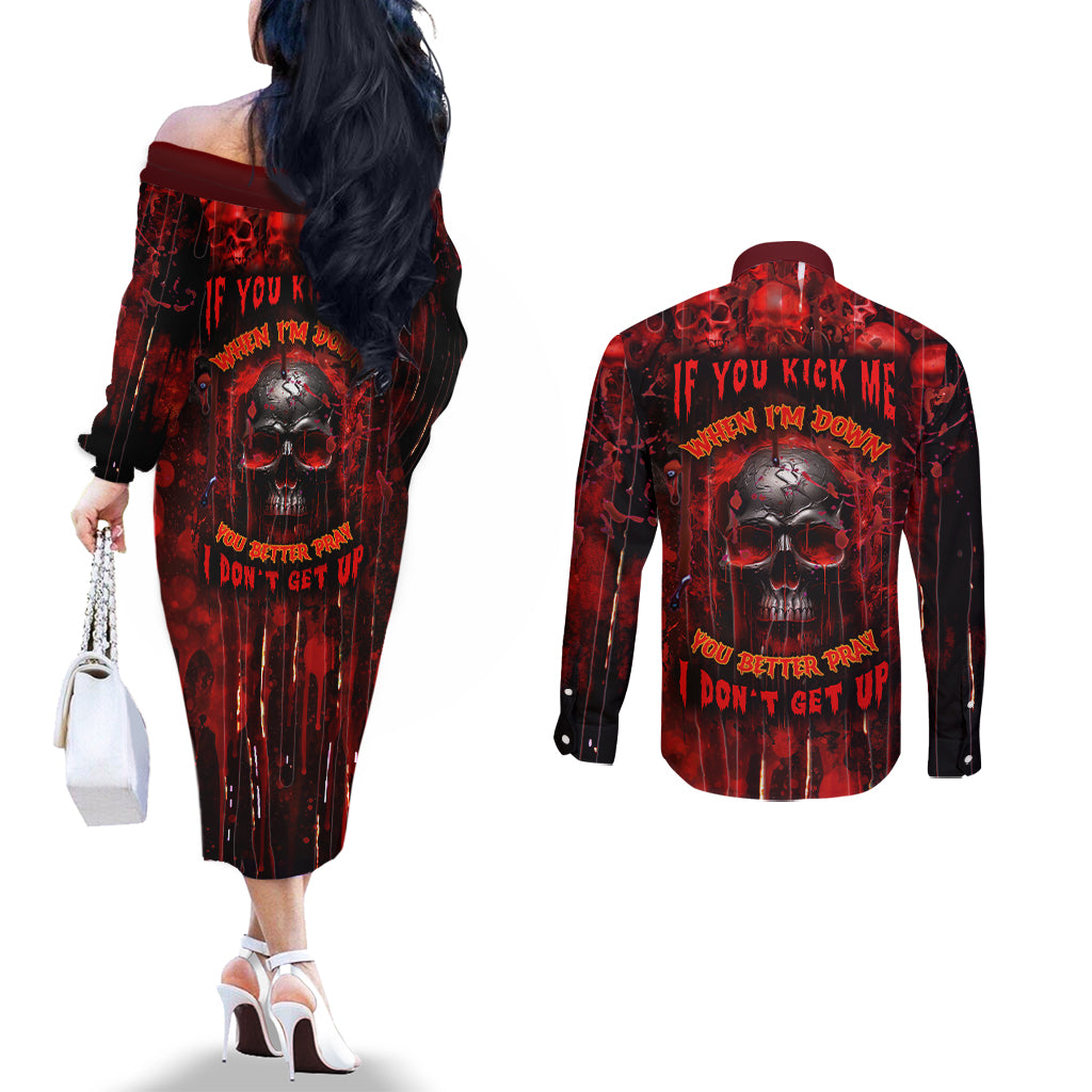 if-you-kick-me-when-im-down-you-better-pray-i-dont-get-up-skull-couples-matching-off-the-shoulder-long-sleeve-dress-and-long-sleeve-button-shirts