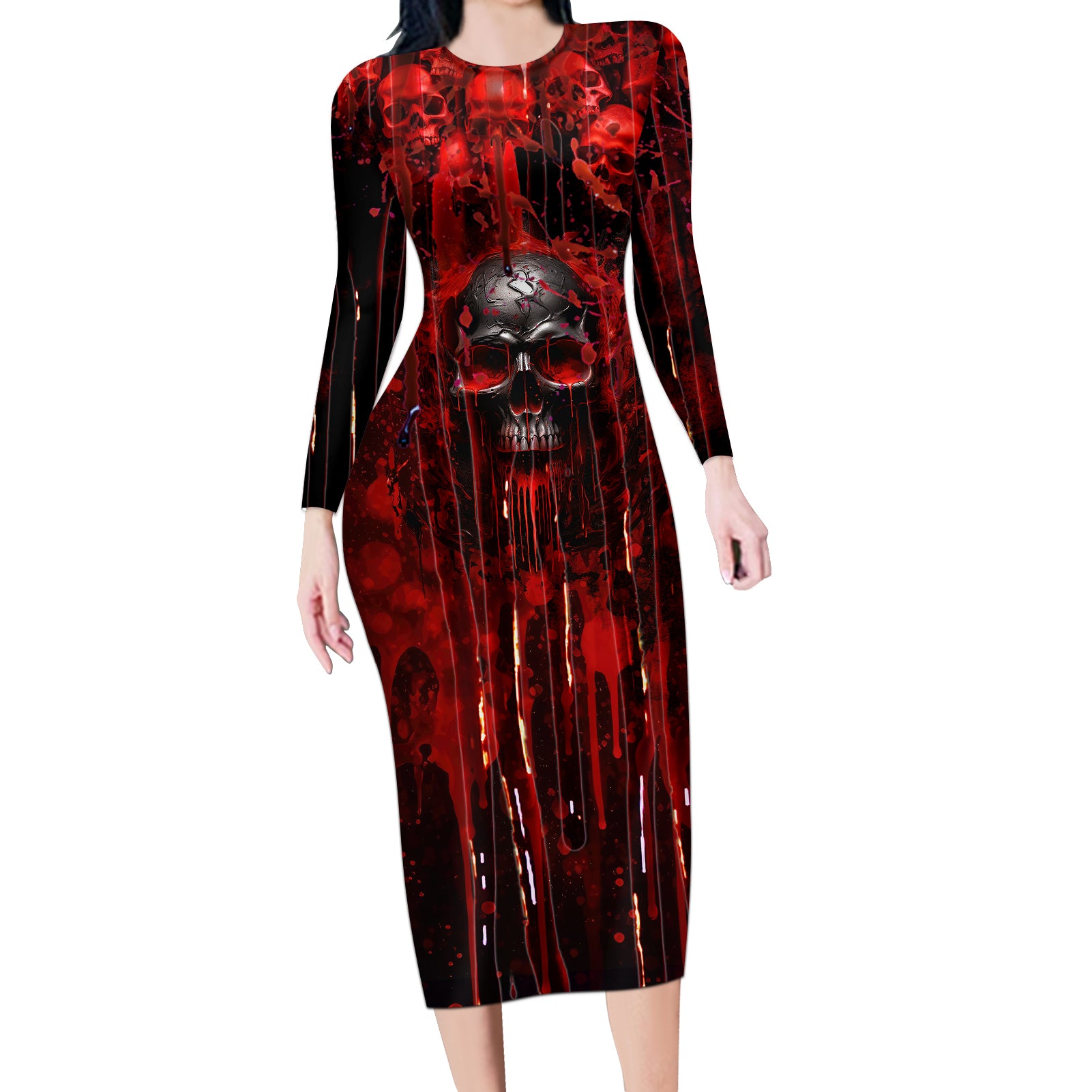 if-you-kick-me-when-im-down-you-better-pray-i-dont-get-up-skull-long-sleeve-bodycon-dress