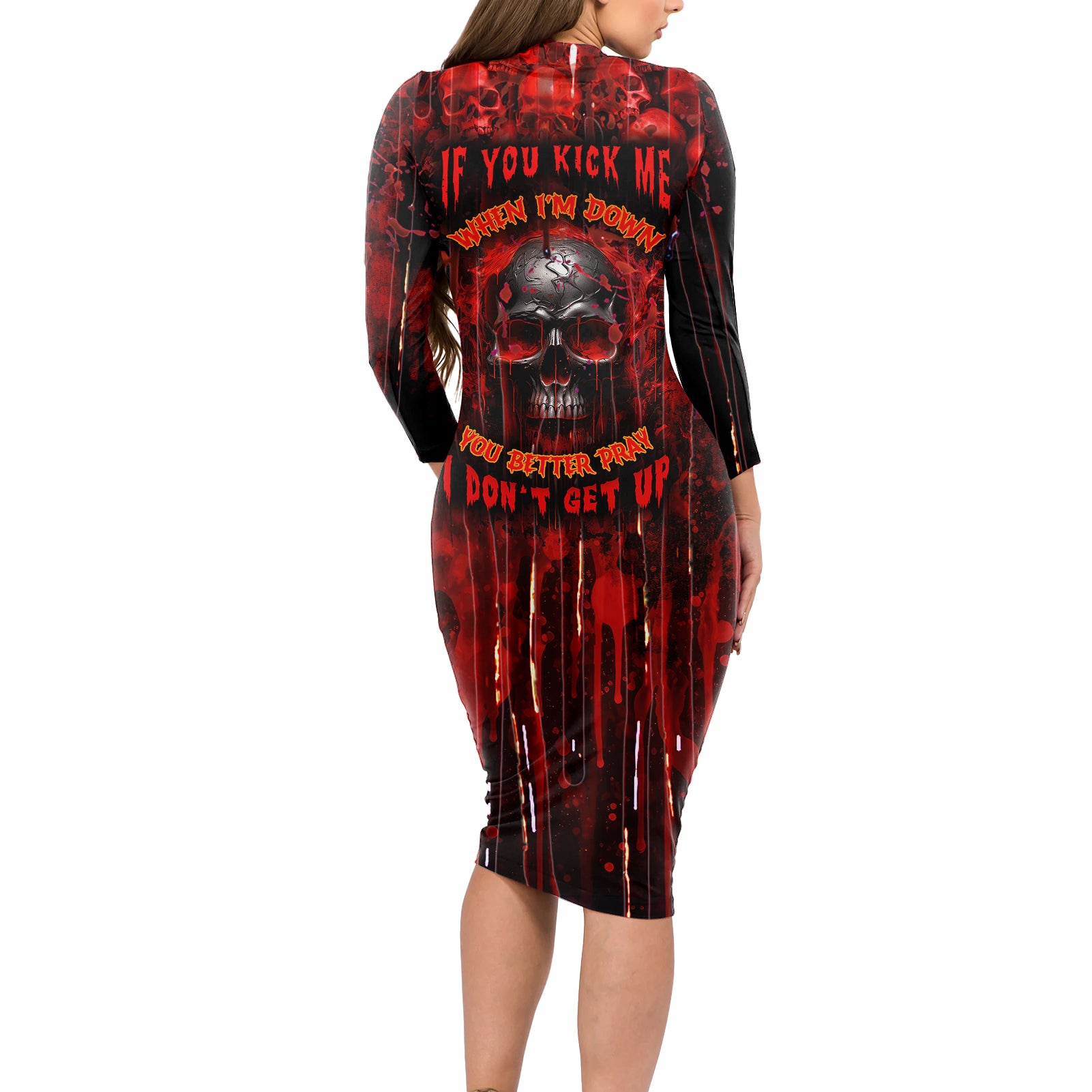 if-you-kick-me-when-im-down-you-better-pray-i-dont-get-up-skull-long-sleeve-bodycon-dress