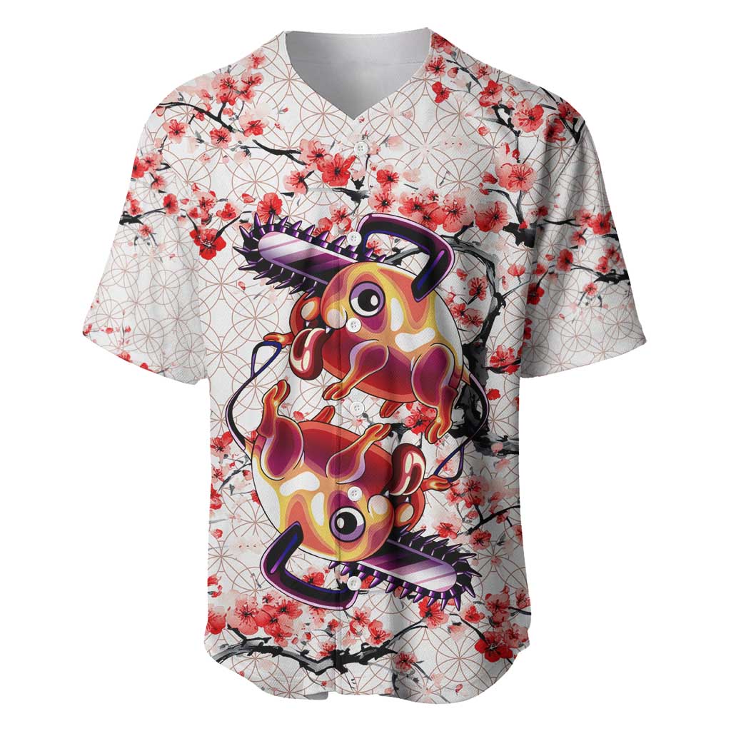 Denji x Pochita Chainsaw Man Baseball Jersey Anime Mix Cherry Blossom Style - The Mazicc