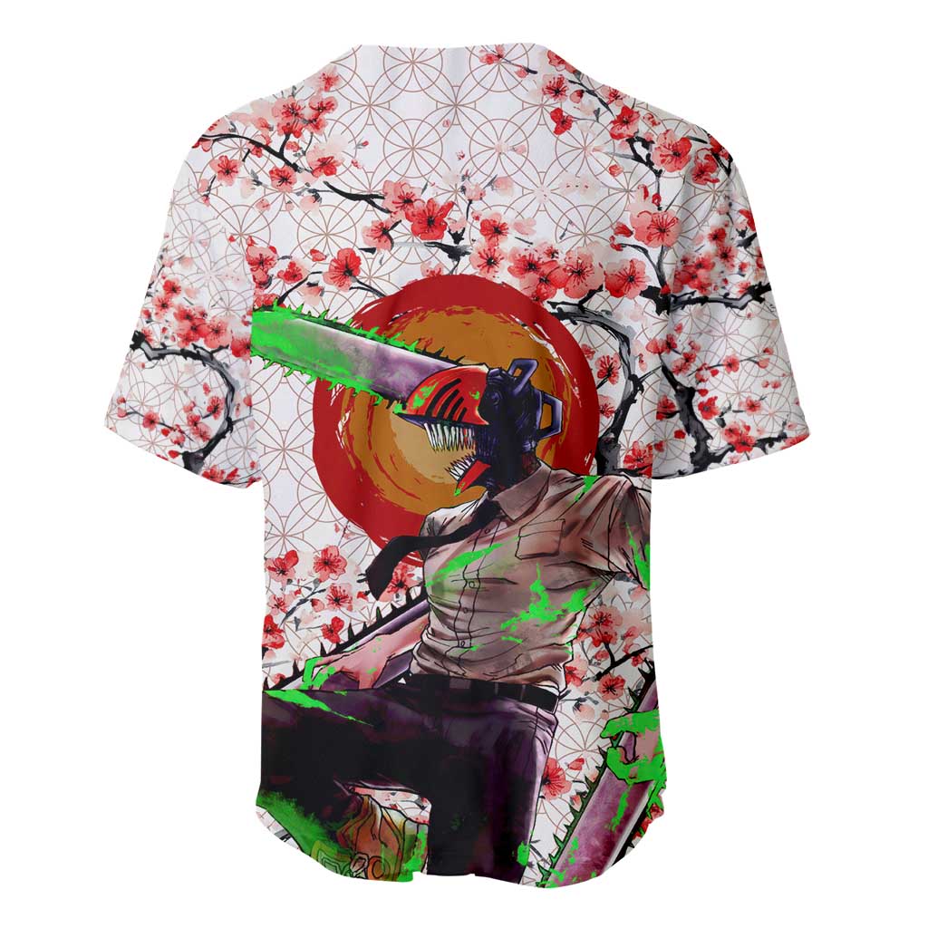 Denji x Pochita Chainsaw Man Baseball Jersey Anime Mix Cherry Blossom Style - The Mazicc