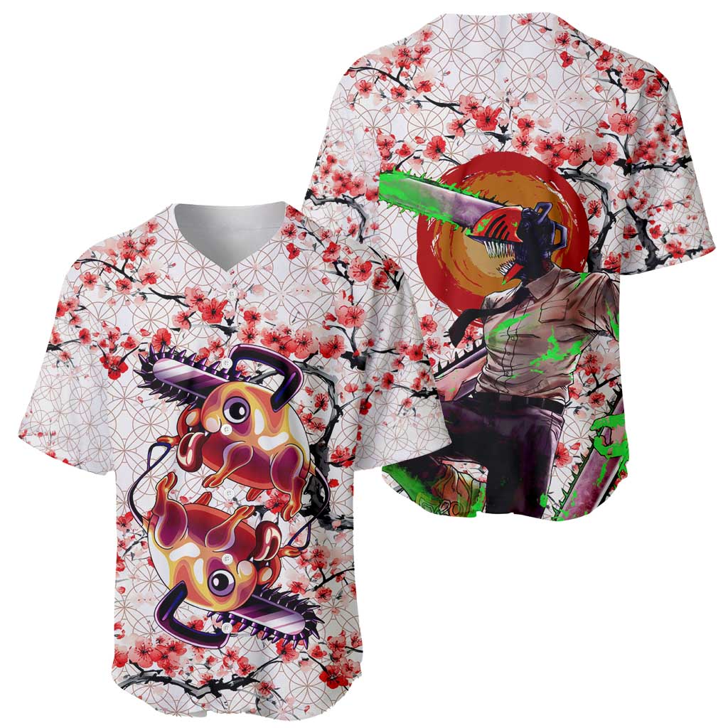 Denji x Pochita Chainsaw Man Baseball Jersey Anime Mix Cherry Blossom Style - The Mazicc