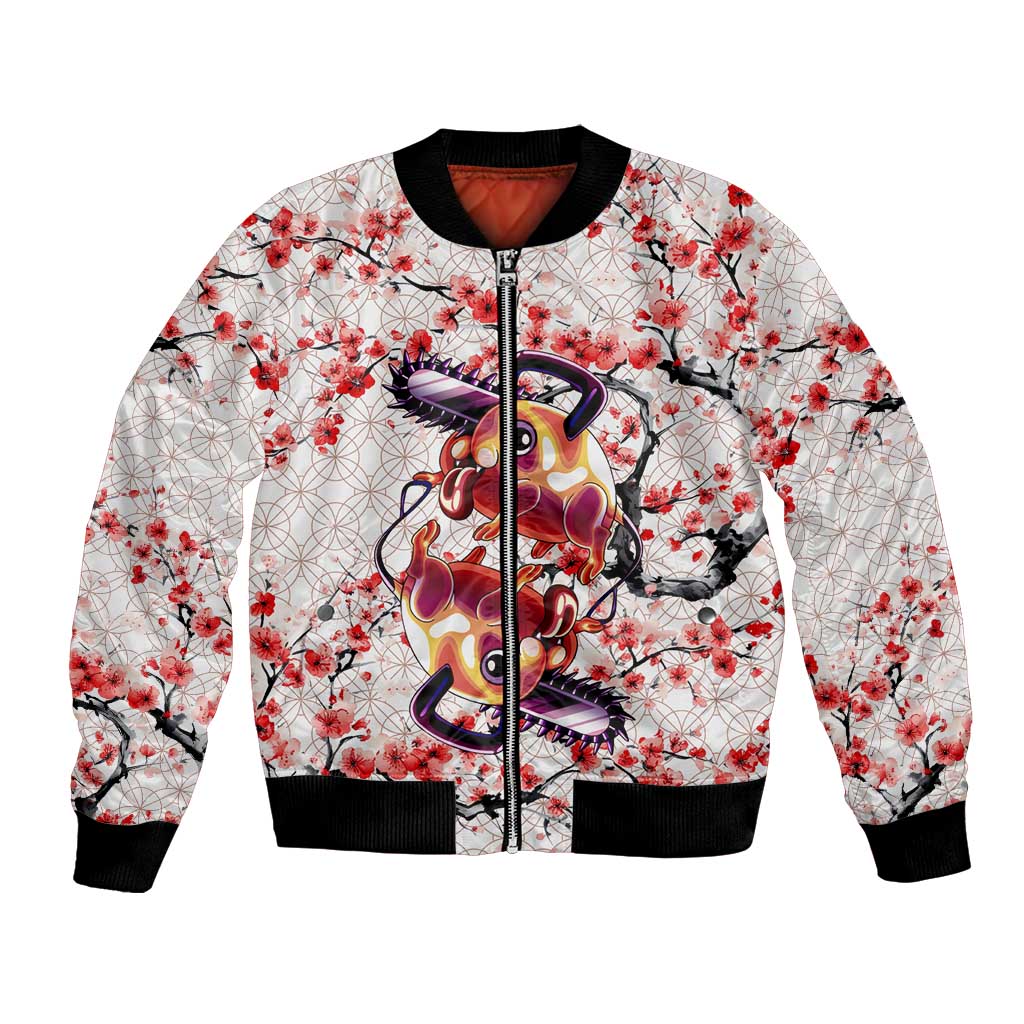Denji x Pochita Chainsaw Man Bomber Jacket Anime Mix Cherry Blossom Style - The Mazicc